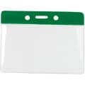 Horizontal clear badge holder with a green colored bar at the top