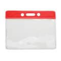 Horizontal clear badge holder with a red colored bar at the top