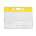 Clear horizontal badge holder with a yellow colored bar at the top