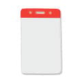 Vertical clear badge holder with a red colored bar at the top
