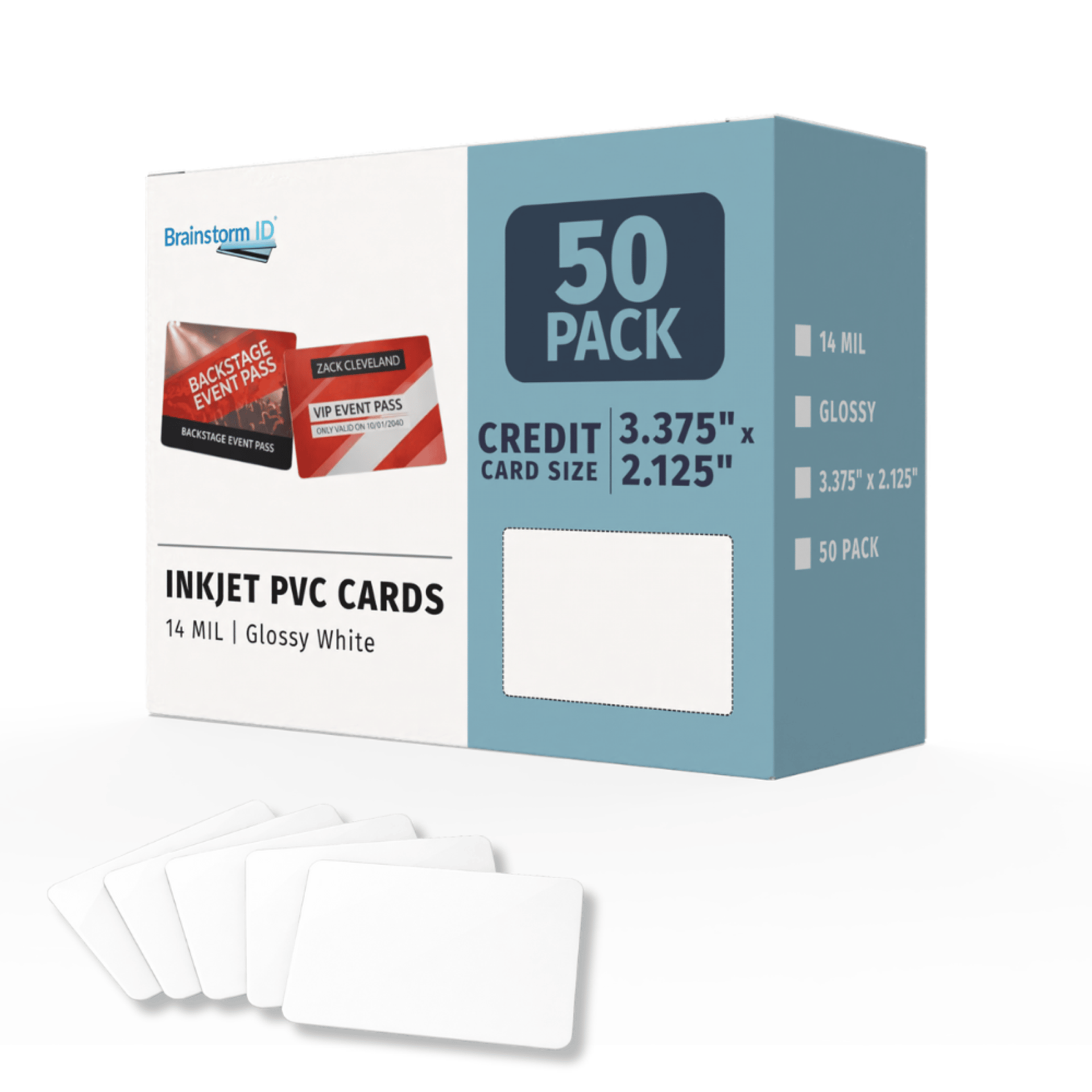 Box of 50 inkjet printable 14 mil PVC cards