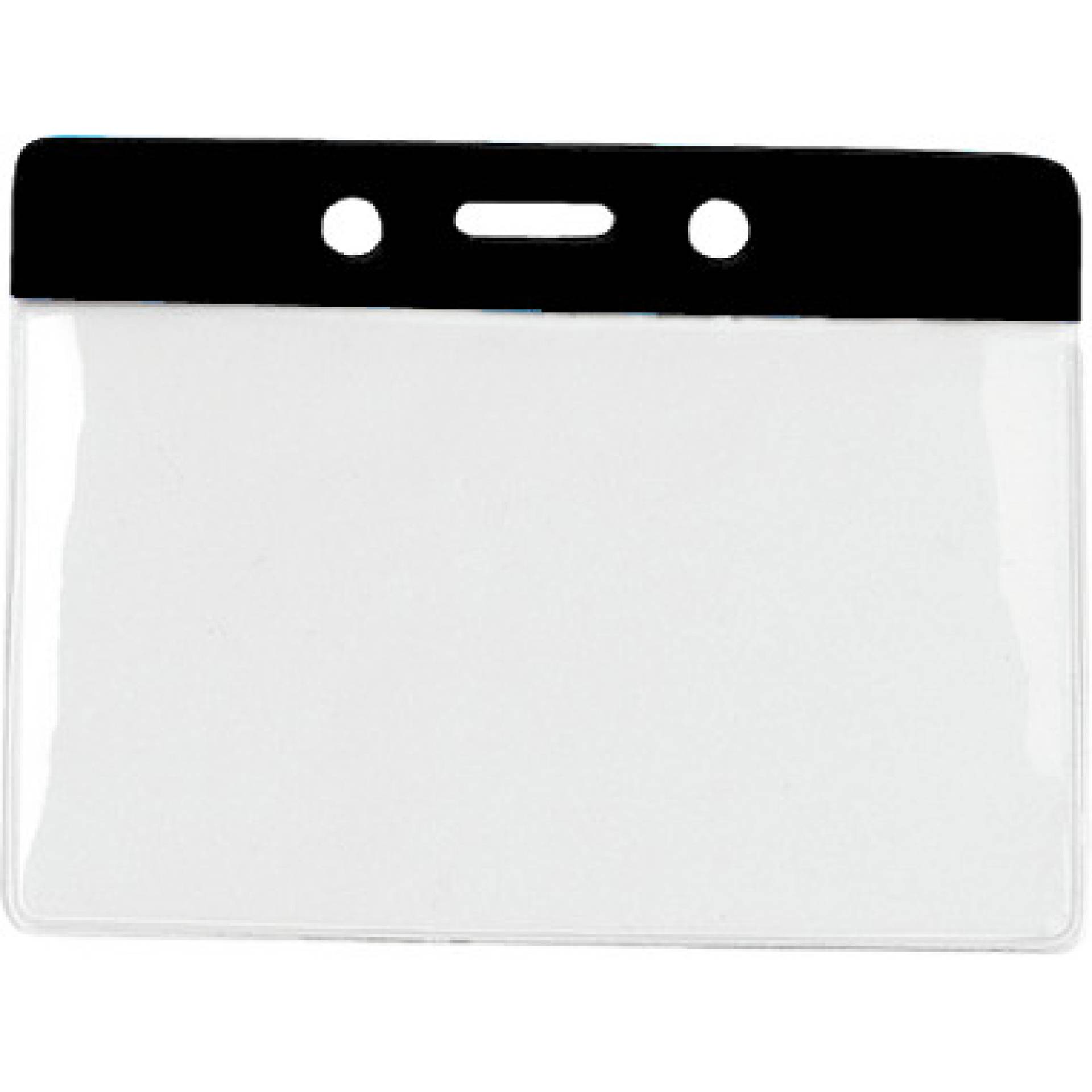 Horizontal clear badge holder with a black colored bar at the top