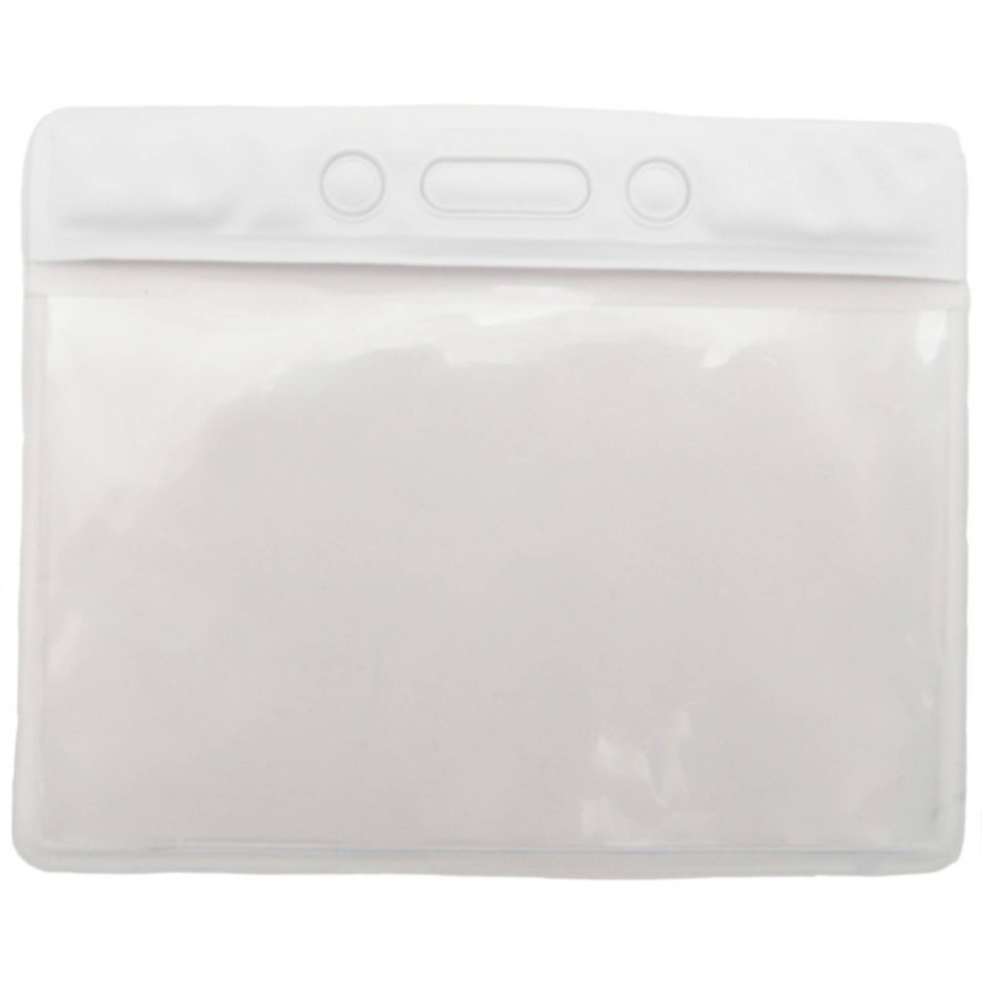 Clear horizontal badge holder with a colored bar at the top