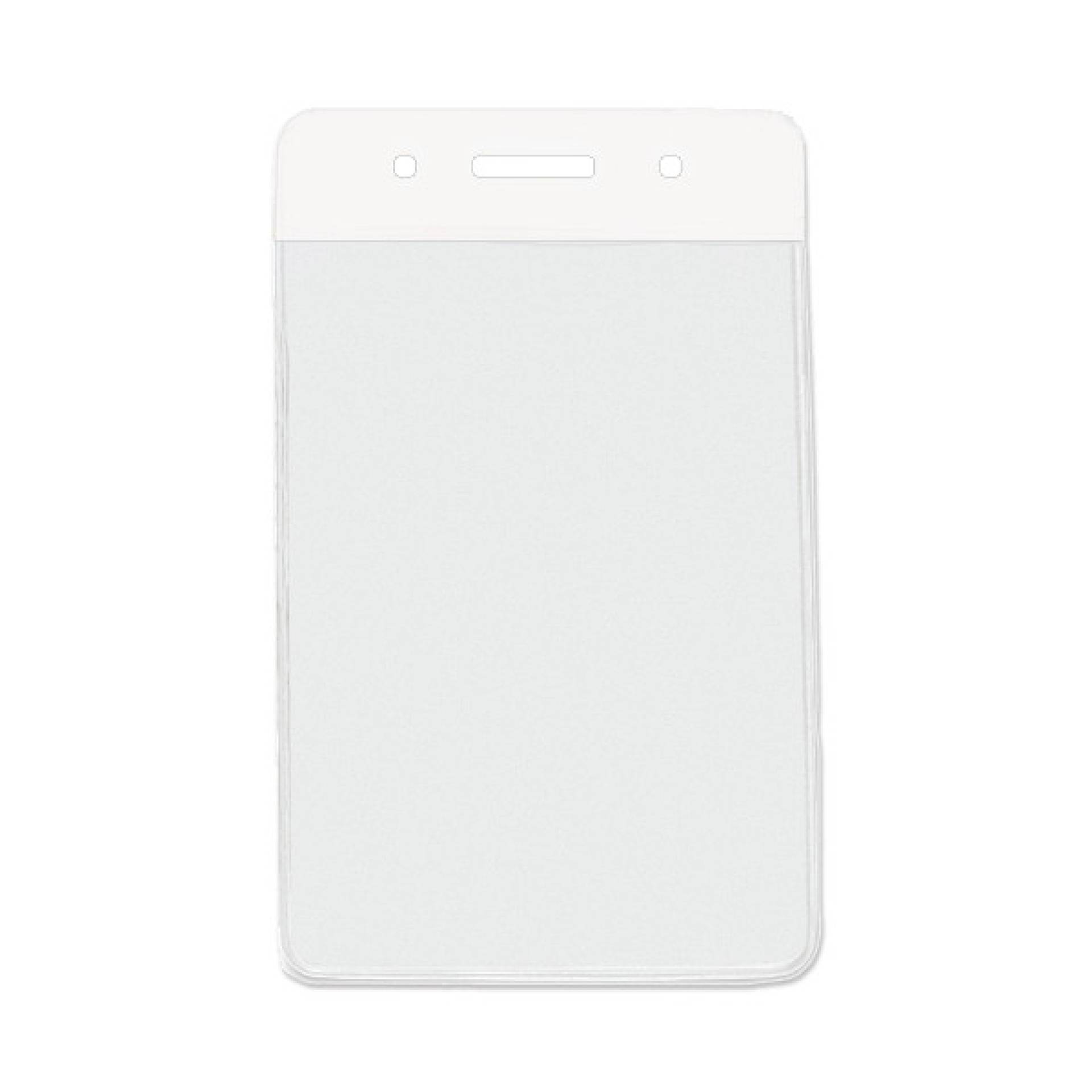 Clear vertical badge holder with top slot and two punched holes