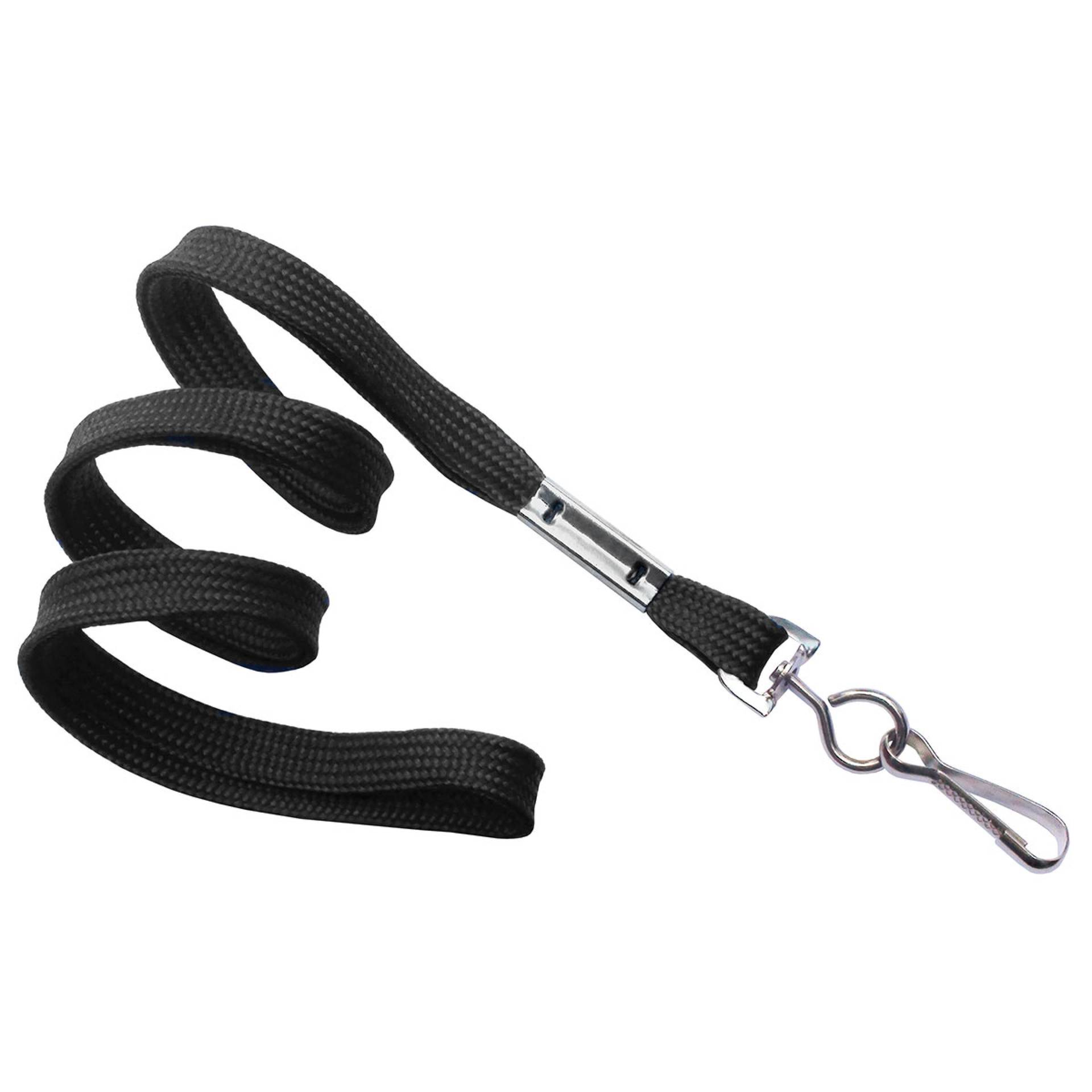 Black flat braid lanyard with swivel J-hook clip