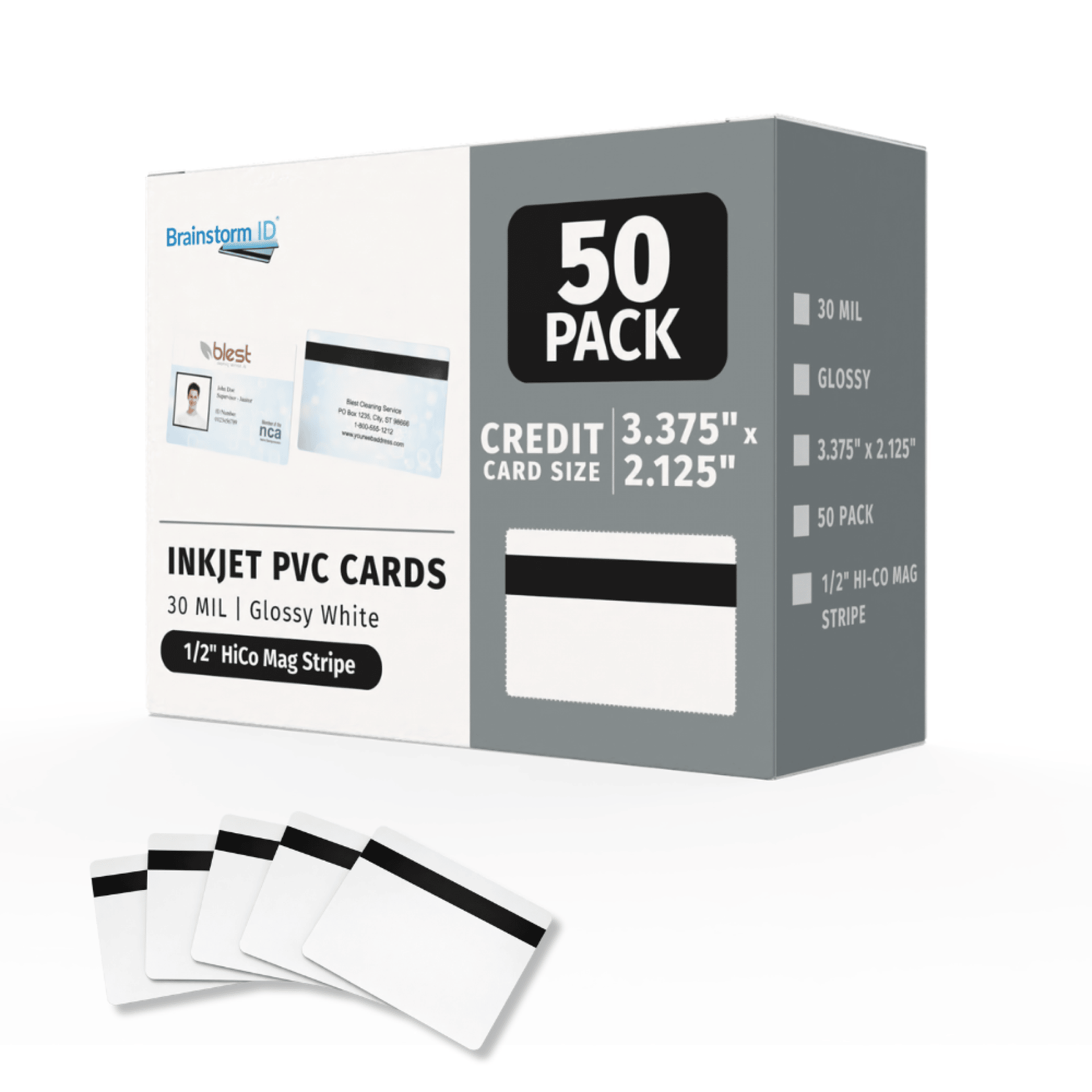 50 PVC ID card kit box with magnetic stripe cards and sample cards