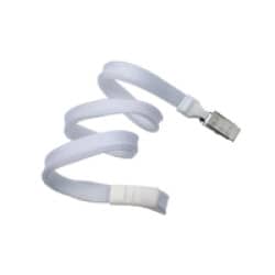 3/8" Flat Braid Breakaway Lanyard w/ Bulldog Clip - White