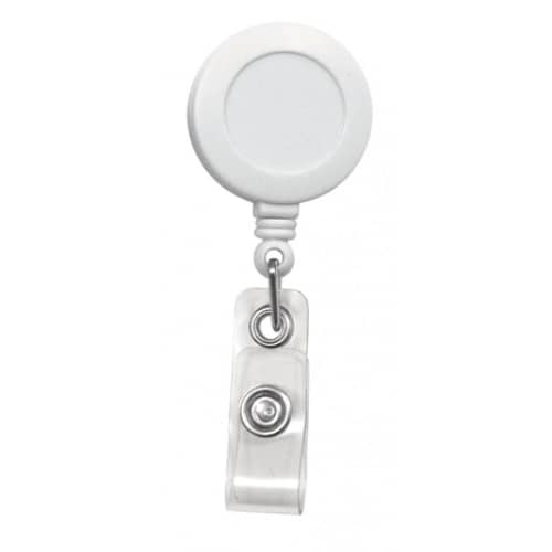Badge Reel with Strap & Belt Clip - White