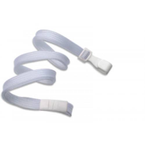 3/8" Flat Braid Breakaway Lanyard w/ Wide Plastic Hook - White