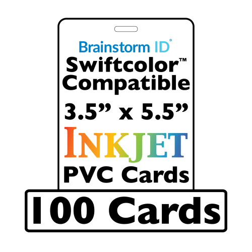 100 Conference Badge Size Inkjet PVC Cards (3.5 x 5.5 inch) w/ 1 Slot - For SwiftColor SCC-4000D / Canon CX-G6400 Large Format Printers
