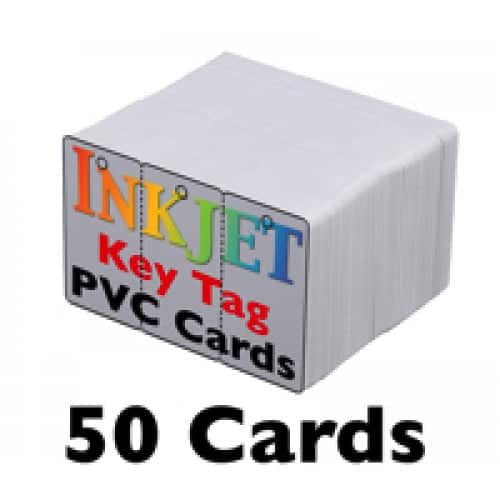 50 Inkjet PVC Key Tag Cards - 3-Up with Holes
