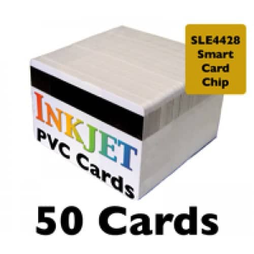50 Inkjet PVC Cards with SLE4428 Chip & 1/2" HiCo Magnetic Stripe