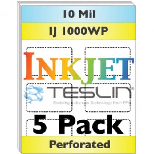 Inkjet Teslin 8-Up Perforated Synthetic Paper - 5 Pack
