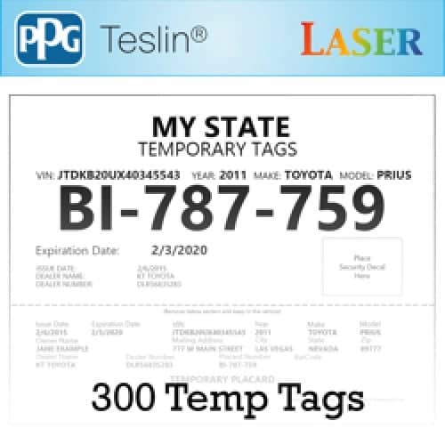 Teslin License Plate Temp Tags (Laser) - 300 Sheets