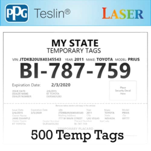 Teslin License Plate Temp Tags (Laser) - 500 Sheets