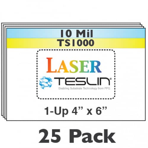Laser Teslin 1-Up Perforated 4" x 6" Sheets - 25 Pack