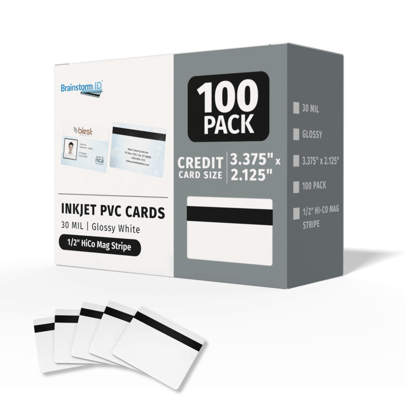 100 Inkjet PVC Cards (30 mil) with HiCo Mag Stripe