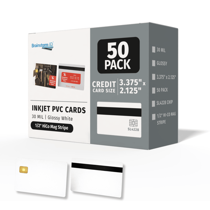 50 Inkjet PVC Cards (30 mil) with SLE4428 Chip & 1/2" HiCo Magnetic Stripe