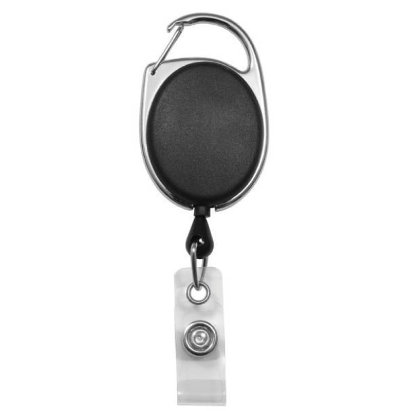 Carabiner Badge Reel with Clear Vinyl Strap - Black