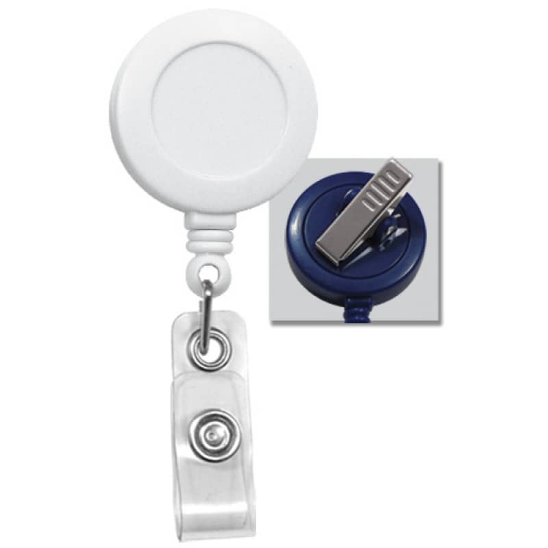Badge Reel with Strap & Swivel Spring Clip - White