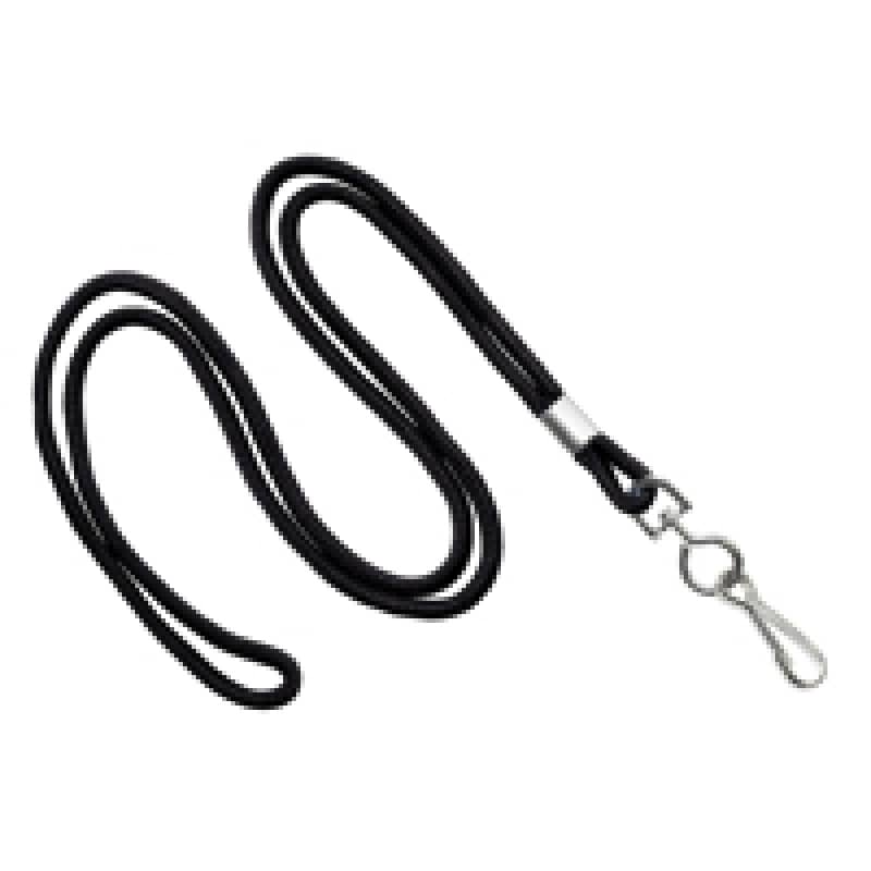 1/8" Round Lanyard with Swivel J-Hook - Black