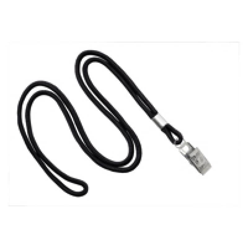 1/8" Round Lanyard with Bulldog Clip - Black