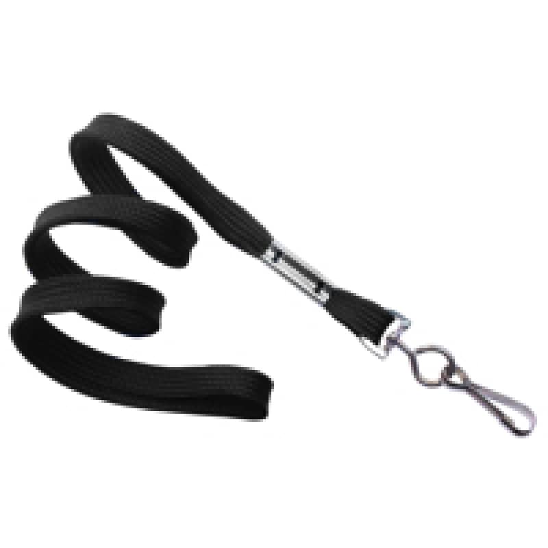 3/8" Flat Braid Lanyard with Swivel J-Hook - Black