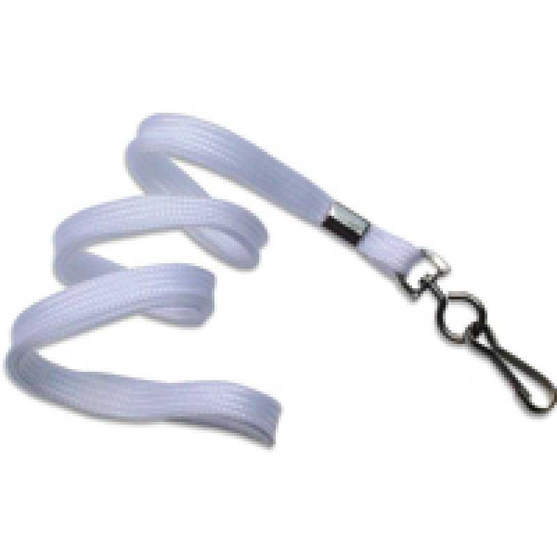 3/8" Flat Braid Lanyard with Swivel J-Hook - White