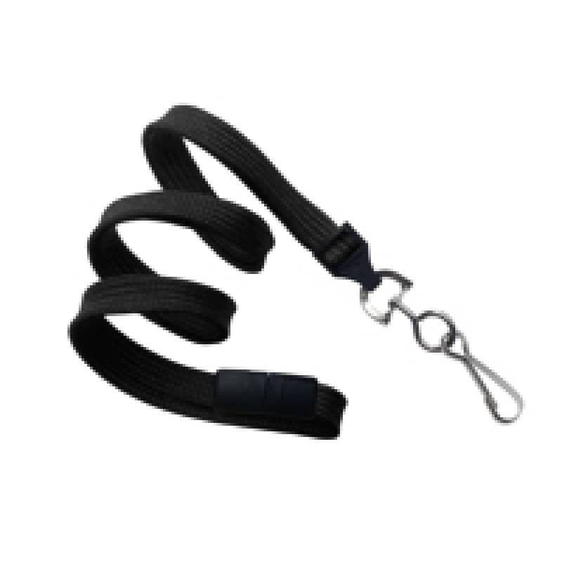 3/8" Flat Braid Breakaway Lanyard w/ Swivel J-Hook - Black