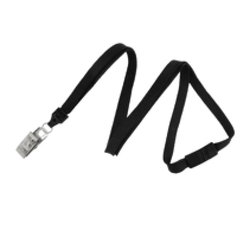 3/8" Flat Braid Breakaway Lanyard w/ Bulldog Clip - Black