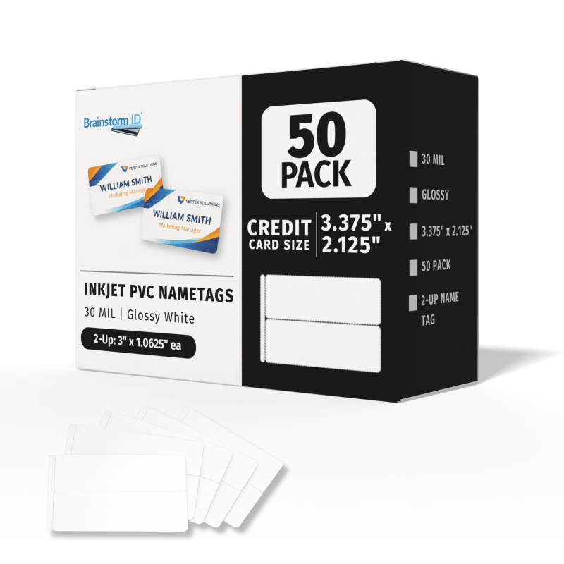 50 Inkjet PVC Name Tag Cards 3" - 2-Up