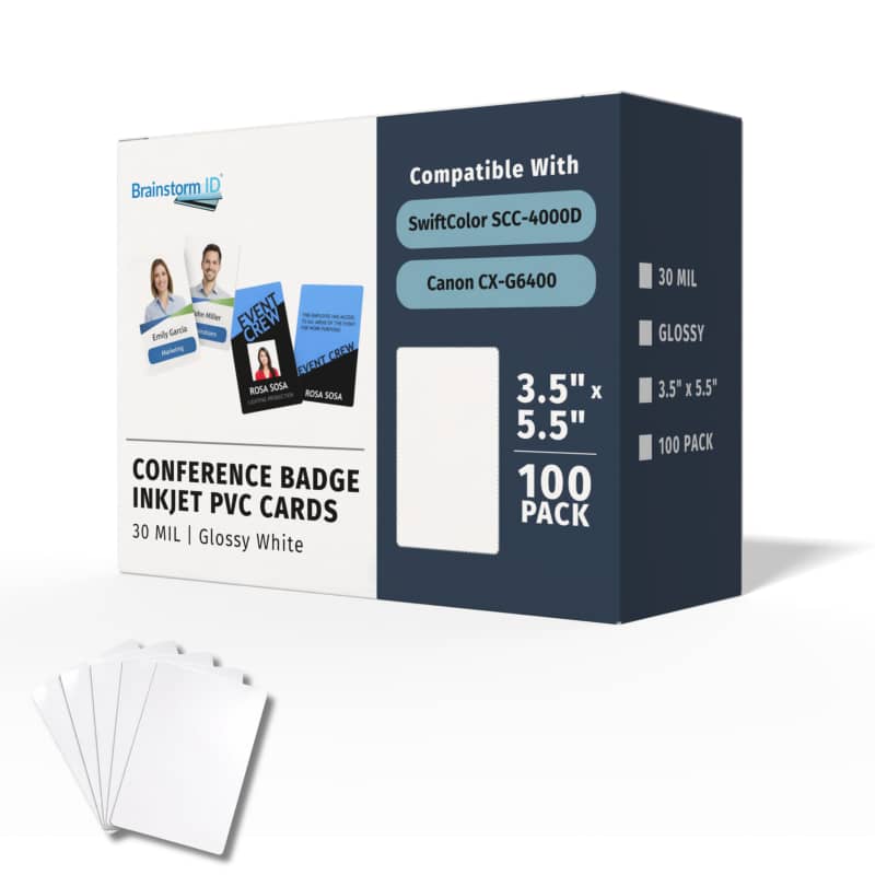 100 Conference Badge Size Inkjet PVC Cards (3.5 x 5.5 inch) - For SwiftColor SCC-4000D / Canon CX-G6400 Large Format Printers