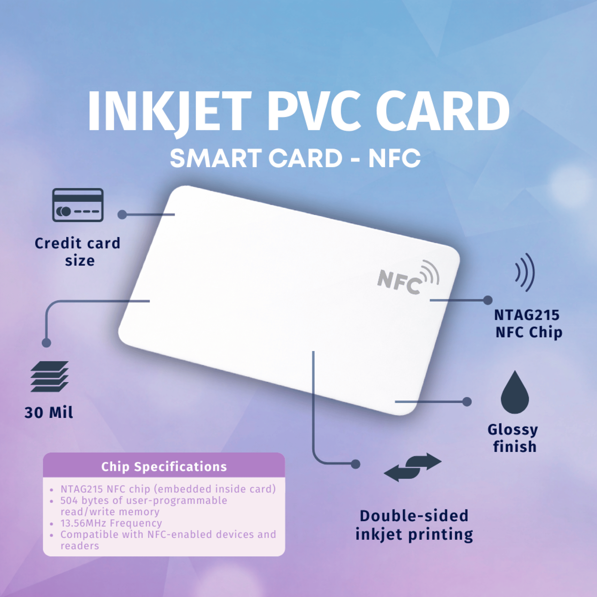 オリジナルプレイヤーカード neth 50 Inkjet PVC Cards with NTAG215 NFC Chip for Inkjet Printers