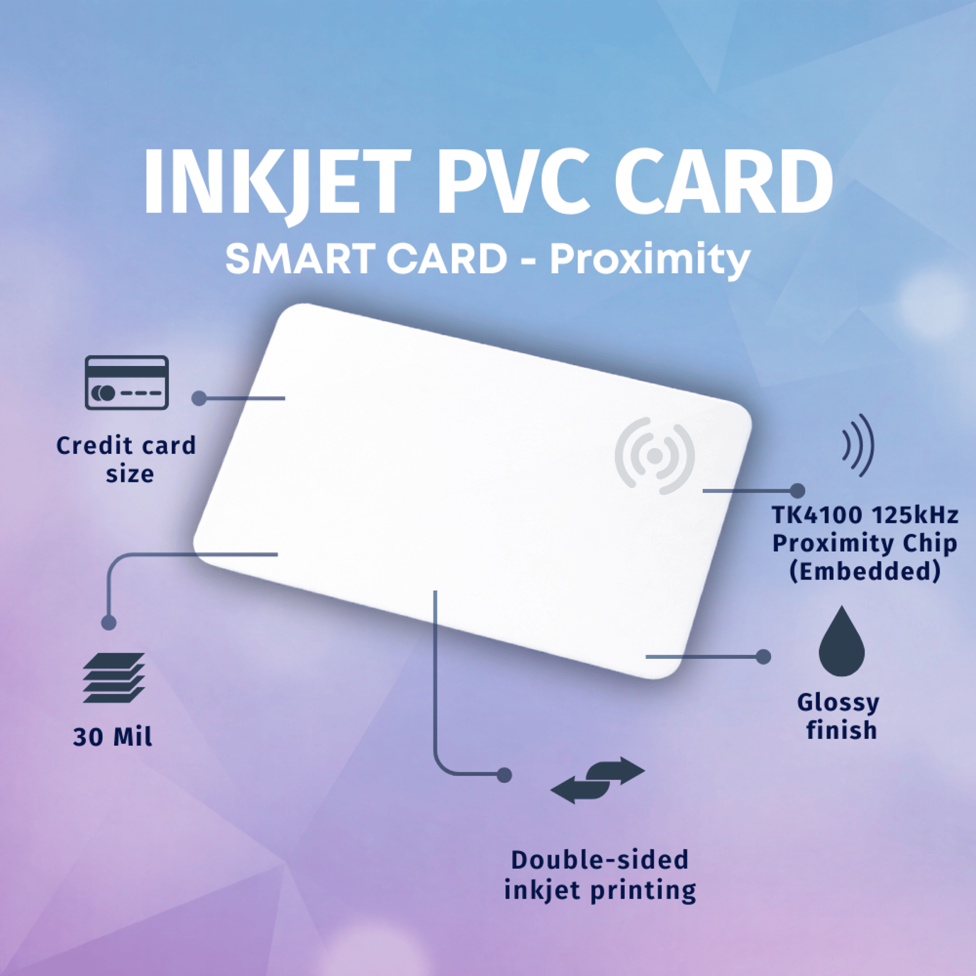 50 Inkjet PVC Cards with 125kHz Proximity Chip (TK4100)