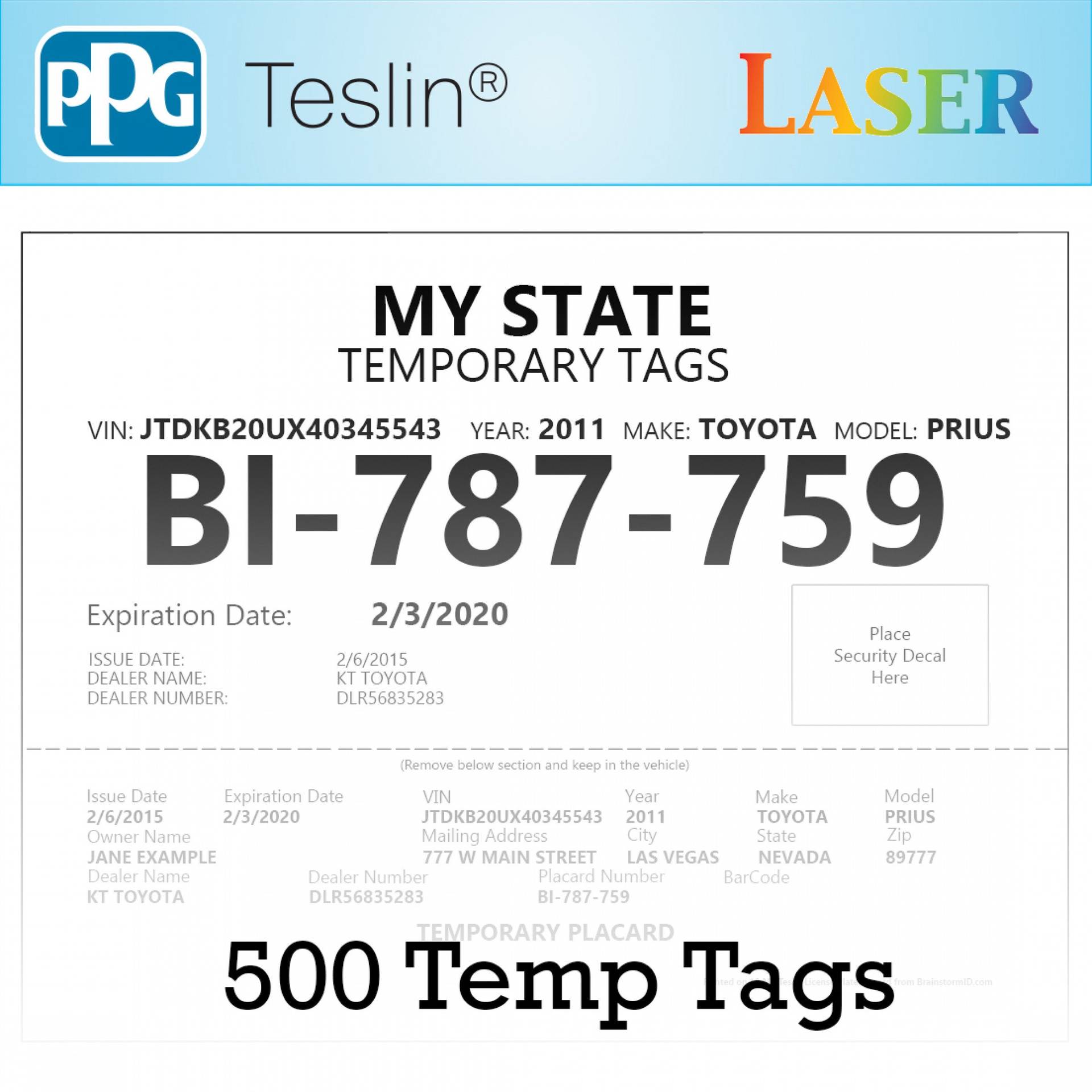 Temporary tag cheap paper