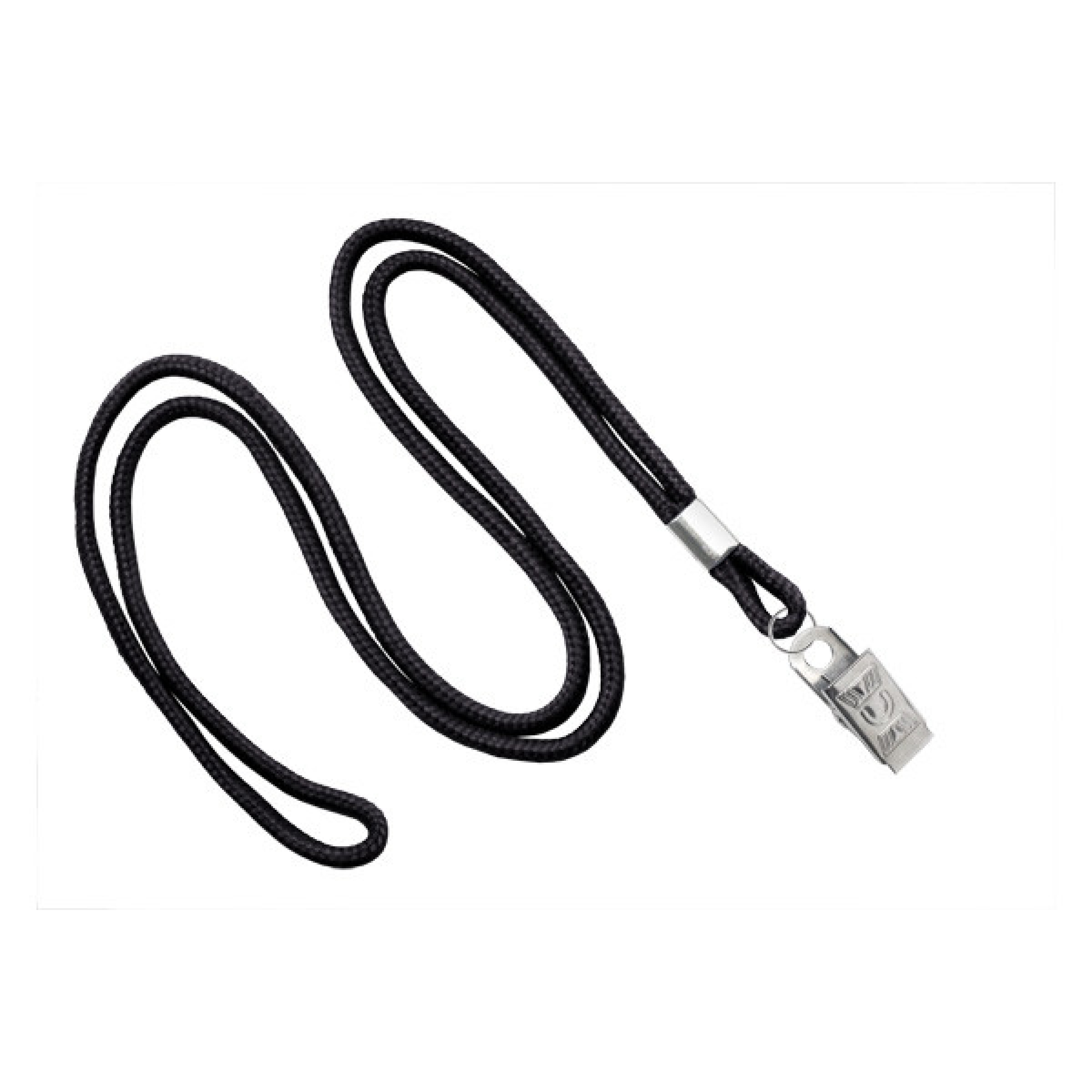 1/8" Round Lanyard with Bulldog Clip Black