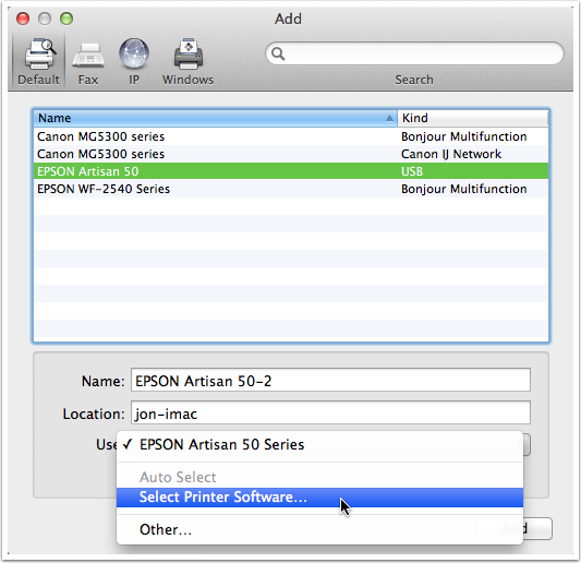 yosemite mac os add printer